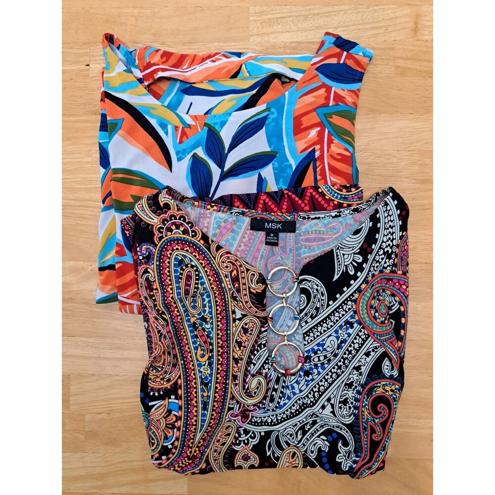 MSK Dress Lot of 2 Tropical Floral Paisley Stretchy Comfortable Size Medium